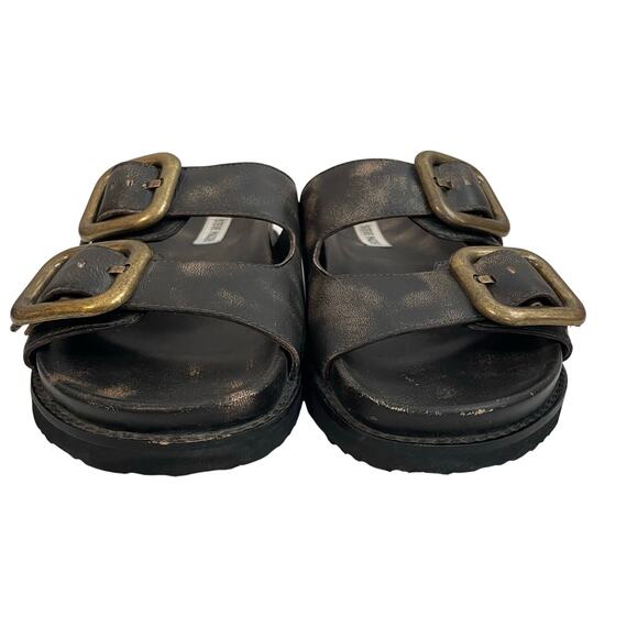 Steve Madden Women's Cape Sandal Distressed Flats Slides Buckle sz 10 Dark Brown - Picture 5 of 12